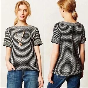 Anthropologie Field Flower Greta Striped Linen Sweater S Black White 6743